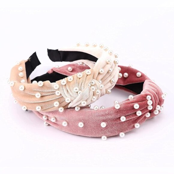 4 Pack Velvet Pearl Headbands for Women Girls Bow Turban Vintage Boho Head Bands - Picture 2 of 8